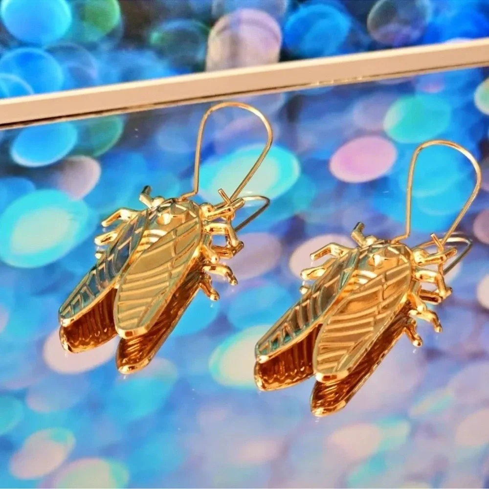 Vintage Egyptian Big Beetle Insect Bugs Earrings - Picture 6 of 16